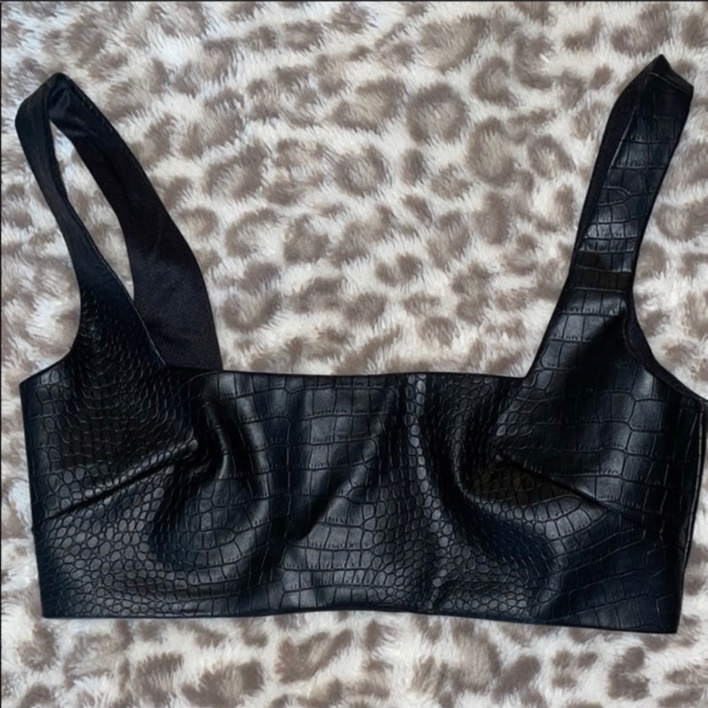 Black leather crop top